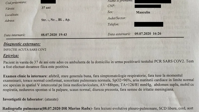 Bilet externare al unui pacient de la Institutul Matei Balș