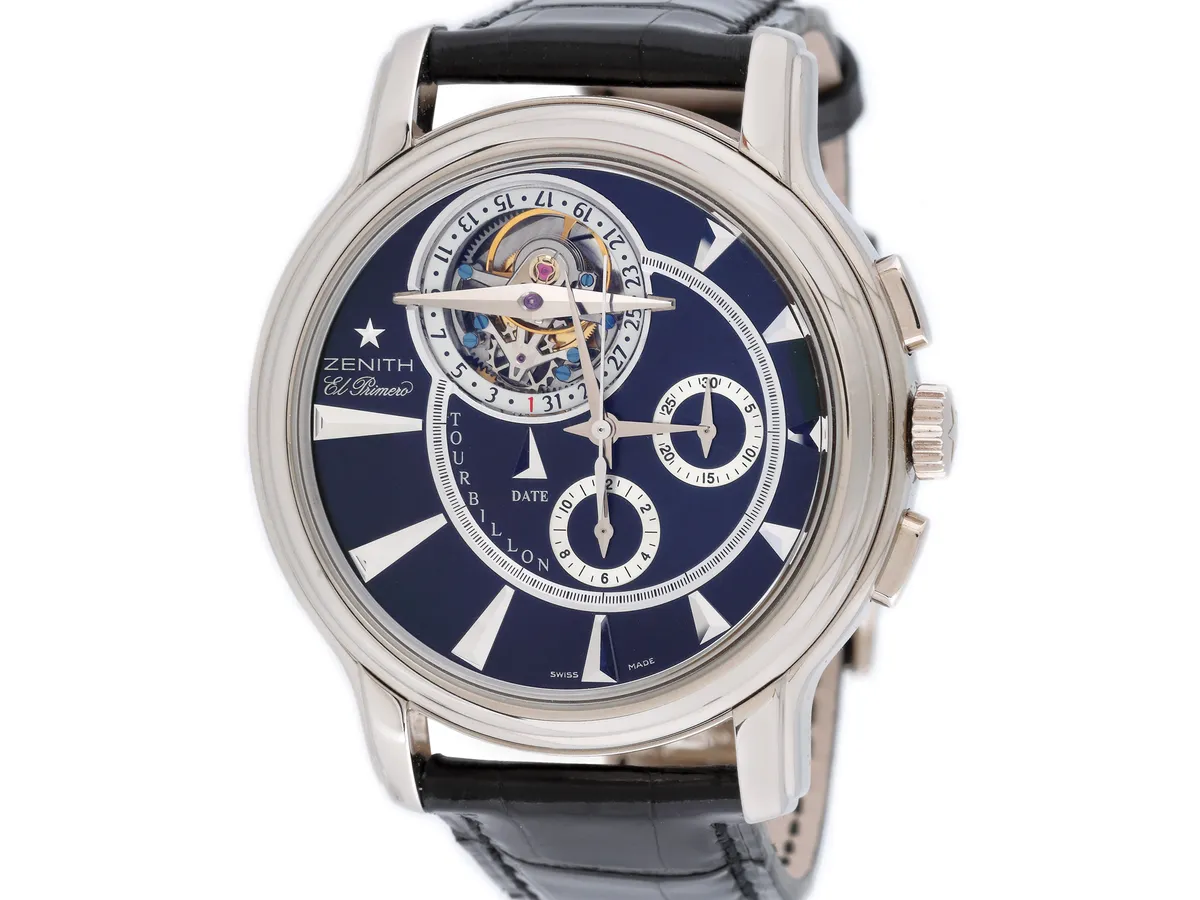 Ceas Zenith Academy Tourbillon El Primero, din aur alb, de mână, bărbătesc, ediție limitată 9-50, vine însoțit de actele de proveniență și de cutia originală