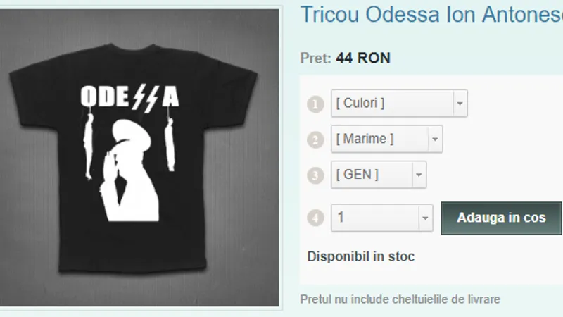 Să porți un masacru pe tricou. Doar 44 de lei. Sursa: Institutul Elie Wiesel