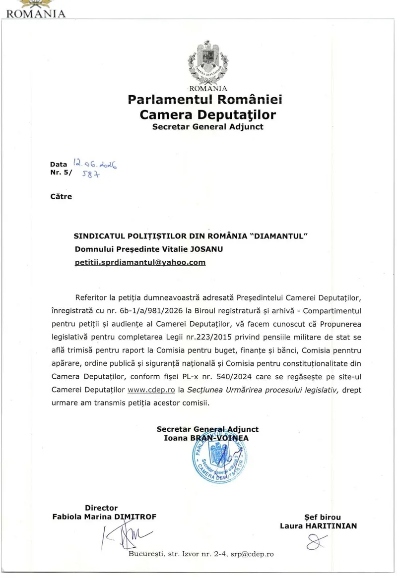 Proiectul de creștere a pensiilor militare - Foto:  https://www.facebook.com/sprdiamantul.oficial