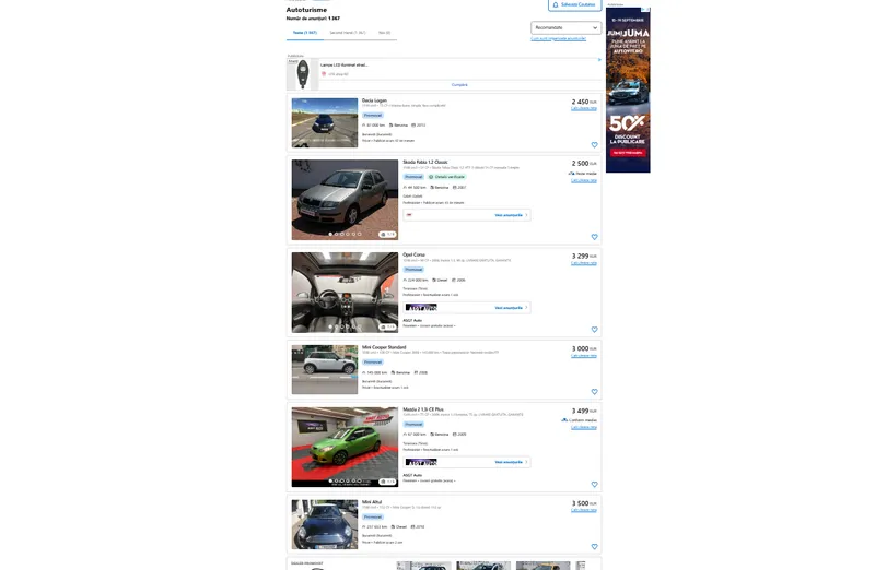 Ce mașină își poate cumpăra în România un pensionar cu pensie medie de 2.800 lei? Doar foarte veche - Foto: captură Autovit.ro