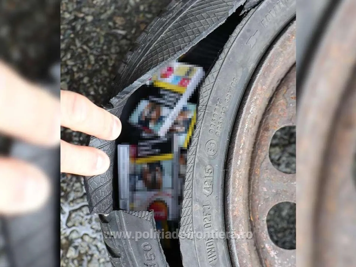 Țigări în roata de rezervă - Foto: Poliția de Frontieră