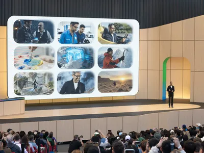 Directorul general al Google, Sundar Pichai, în timpul conferinței pentru dezvoltatori Google I/O 2026, desfășurată la Mountain View, California, pe 19 mai 2026 Foto: profimediaimages.ro