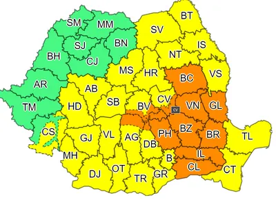 ANM Coduri galben și portocaliu de ploi și vreme rea, până sâmbătă noapte, în trei sferturi de țară/FOTO: http://www.meteoromania.ro