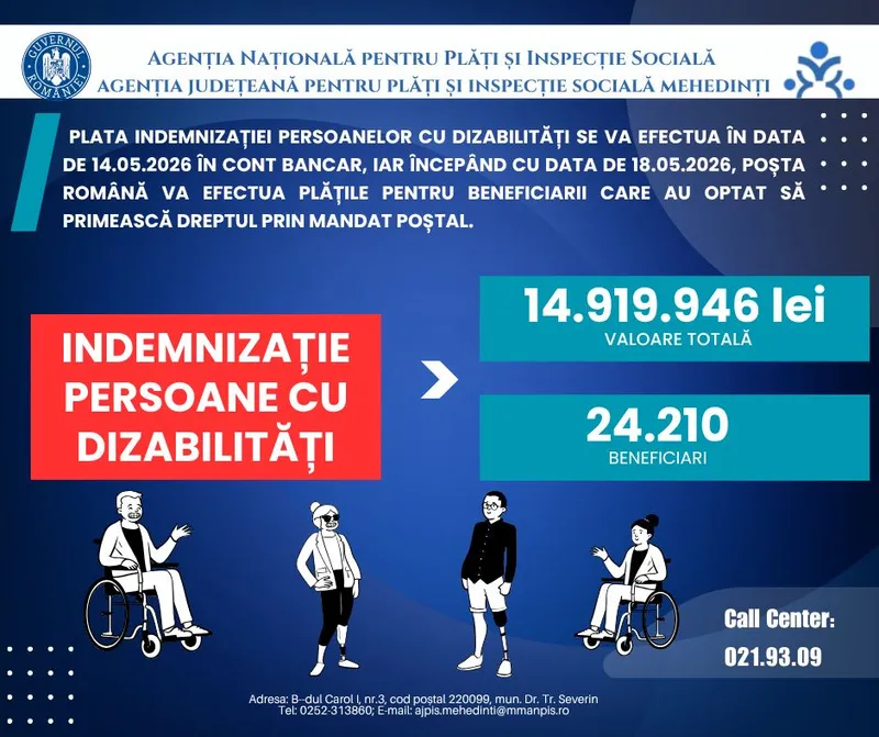 Anunț - Foto: Facebook / Agenția Județeană pentru Plăți și Inspecție Socială Mehedinți