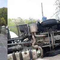 O cisternă care transporta ulei alimentar s-a răsturnat, duminică dimineaţă, pe drumul naţional 7, în judeţul Argeş. / Arges Sitiri
