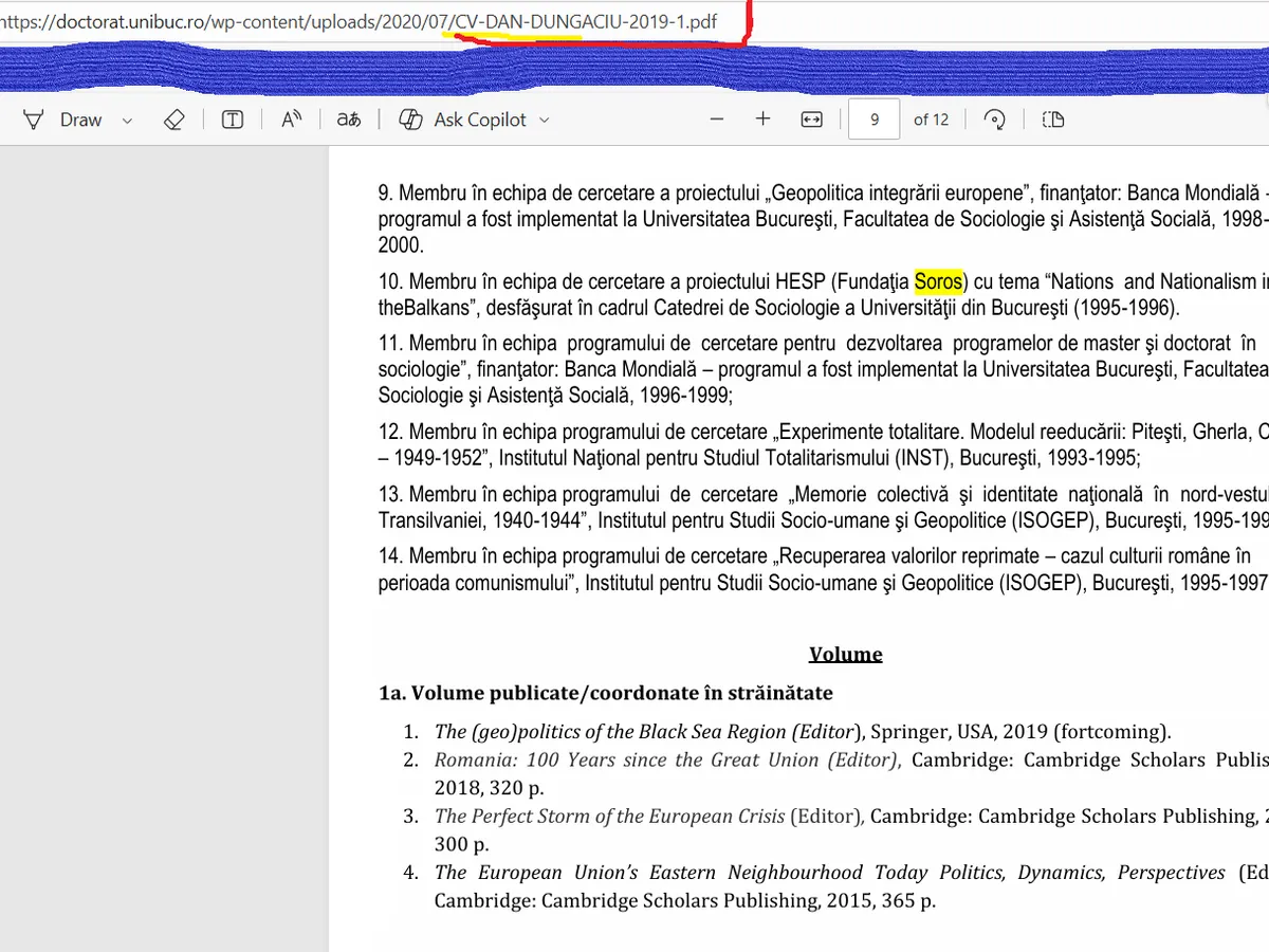 CV Dan Dungaciu - Foto: unibuc.ro