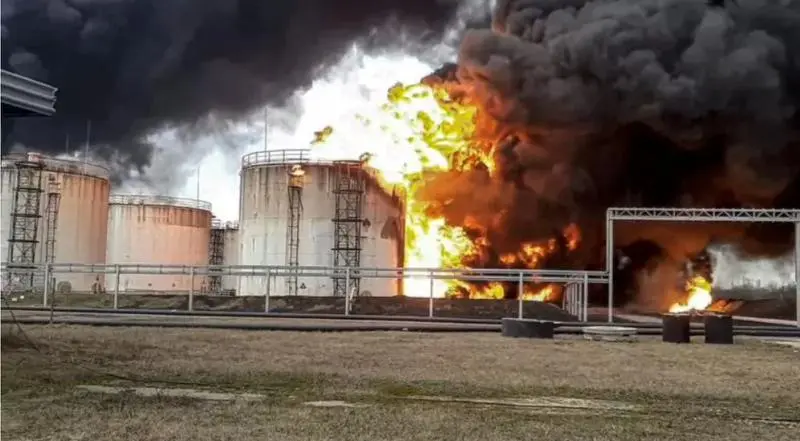 Pe 1 aprilie un incendiu a izbucnit la un depozit de țiței din Belgorod, Rusia- Foto: Ministerul rus al Energiei