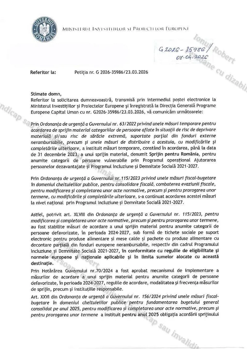 Răspuns oficial Ministerul Investițiilor