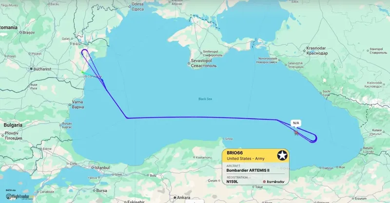 Un avion ARTEMIS II al armatei SUA desfășoară astăzi o misiune de culegere de informații deasupra Mării Negre - Foto: ItaMilRadar