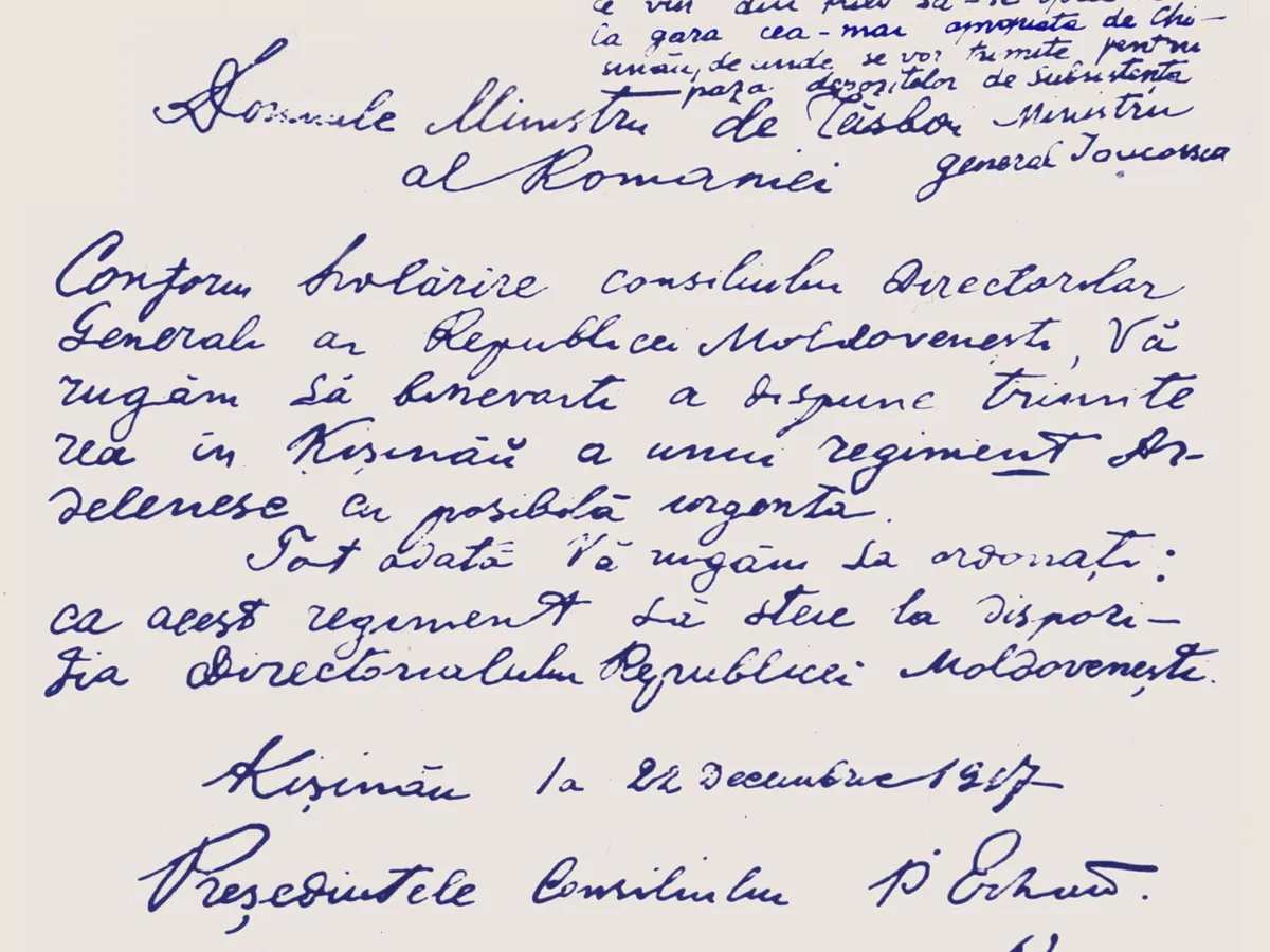 Actul unirii Basarabiei cu România - 27 martie/9 aprilie 1918. Sursa: Arhivele Diplomatice ale MAE
