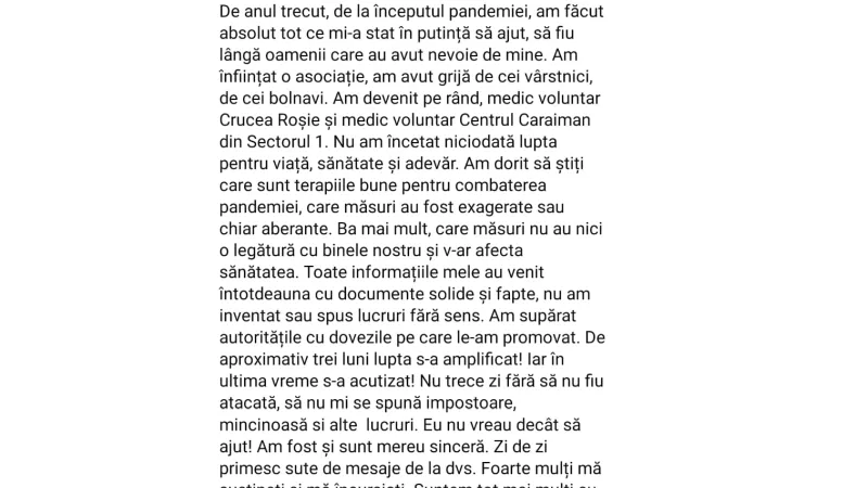 Adina Alberts cere donații de la cei care nu cred în COVID