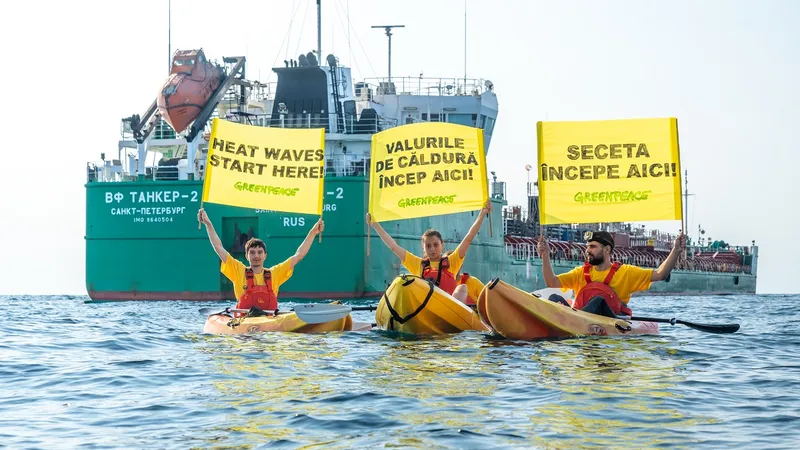 FOTO&VIDEO Protest pe mare al activiștilor de mediu în fața petrolierului rusesc VF Tanker 2. FOTO: Răzvan Dima