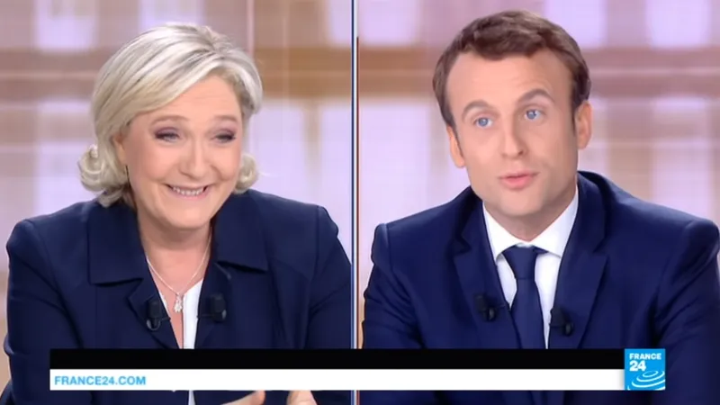 Marine le Pen și Emmanuel Macron, în dezbaterea din 2017. Sursă: Captură video France 24