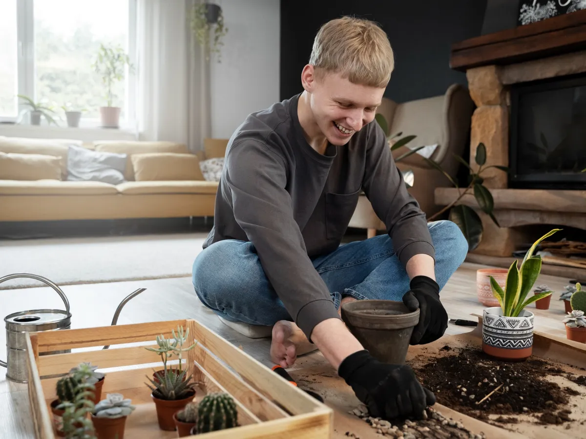 Bărbat care pune pământ la plante - Foto: Freepik (Imagine cu rol ilustrativ)