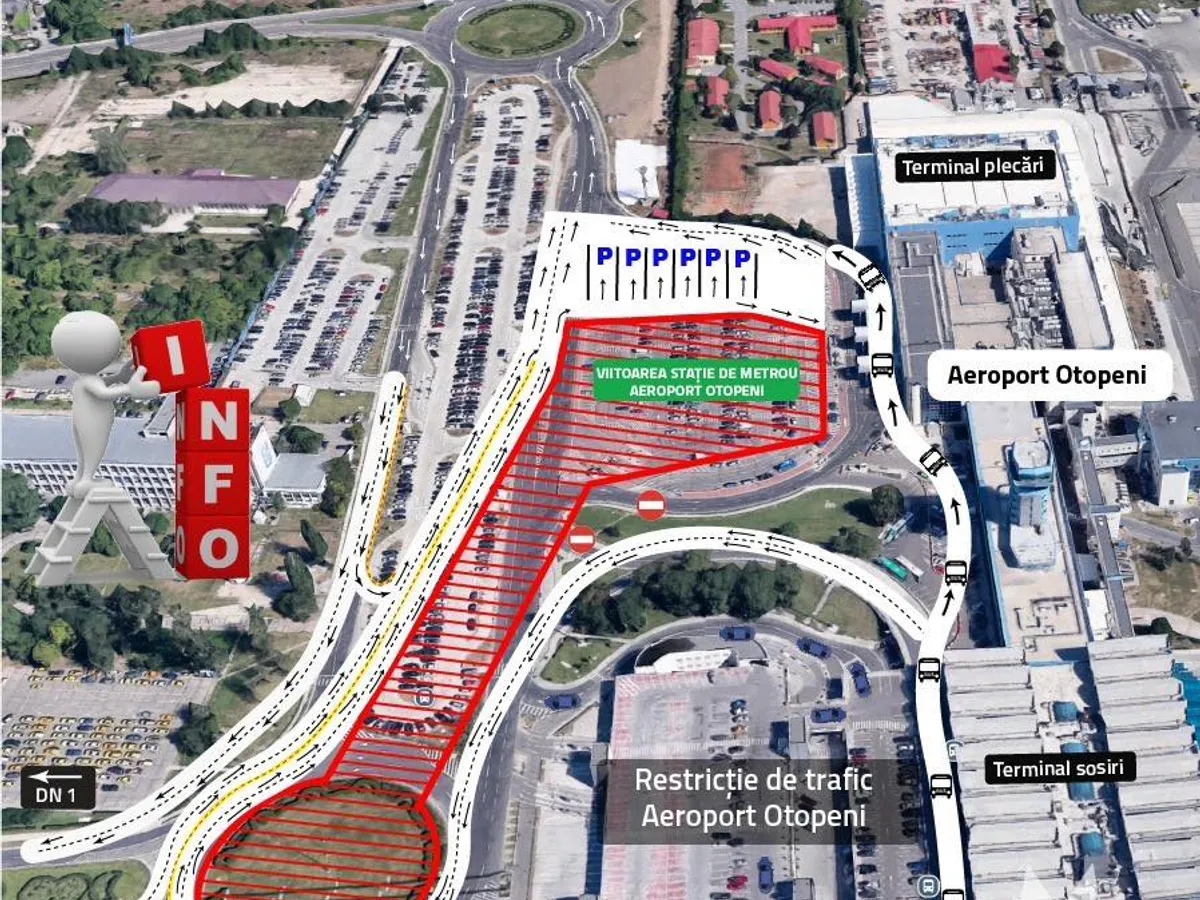 Harta noilor fluxuri de trafic auto la Aeroportul Otopeni - Foto: Facebook / Bucharest Airports