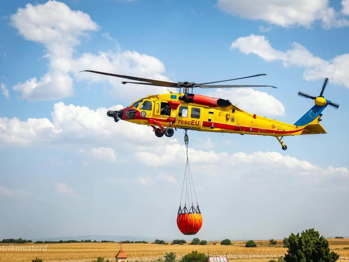 Elicopterul Black Hawk din România în misiune de stingere a incendiilor în Serbia - Foto: DSU