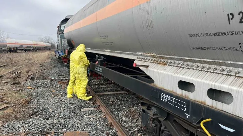 Un vagon care transporat gaz lichefiat a deraiat în Giurgiu. Autoritățile au intervenit de urgență - Foto: ISU Giurgiu