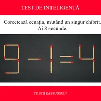 TEST DE INTELIGENȚĂ Corectează ecuația 9-1=4, mutând un singur chibrit. Ai doar 8 secunde să rezolvi - Foto: Colaj Newsweek / Youtube - MindYourOpinion