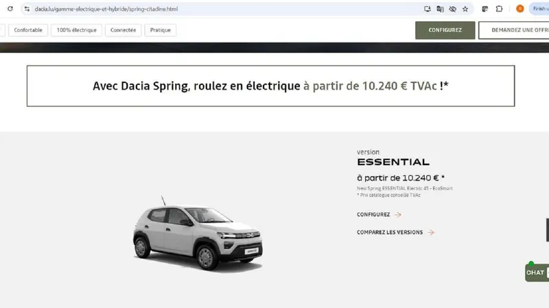 Românii, mai „bogați”? Dacia Spring: 10.240 € - Luxemburg, 10.590 € - Belgia, 16.900 € - România - Foto: captură ecran
