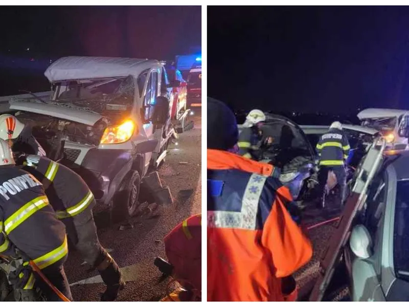 Accident grav pe autostrada A1, în Sibiu. Șase mașini implicate, două persoane sunt încarcerate - Foto: ISU Sibiu