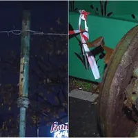 Un stâlp care a căzut în capitală peste un tramvai a fost pus cu susul în jos Foto: captură video Observator