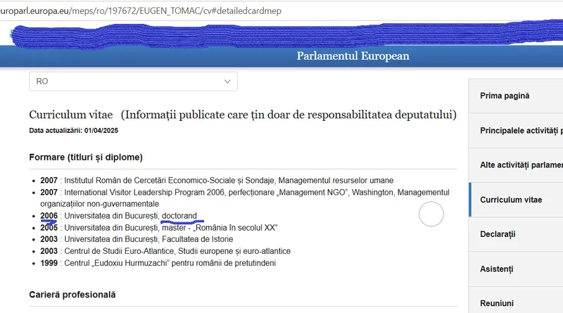 CV Eugen Tomac depus la Parlamentul European - Foto: Parlamentul European