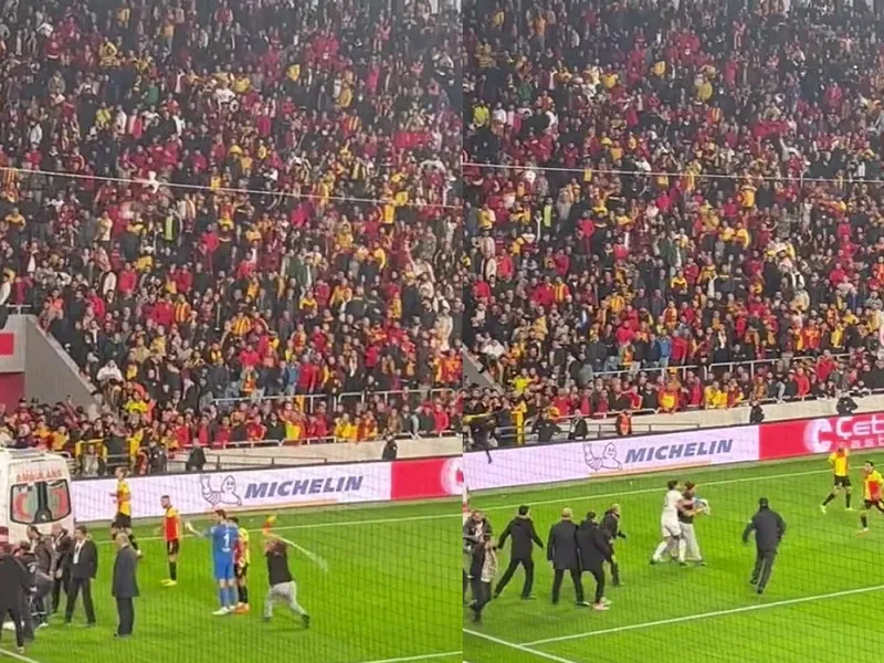 VIDEO Incidente șocante la un derby în Turcia. Un fan l-a lovit pe un jucător cu un steag de corner - FOTO: Twitter/@JustSaintss