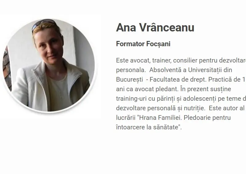 Ana Vrânceanu sau Ana Corina Săcrieru. Prezentare pe site-ul Școala Familiei