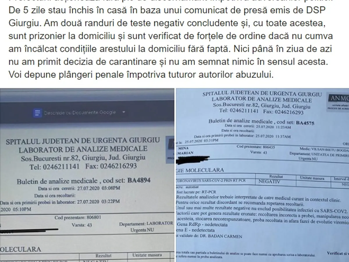 Postările lui Marian Mina de pe Facebook