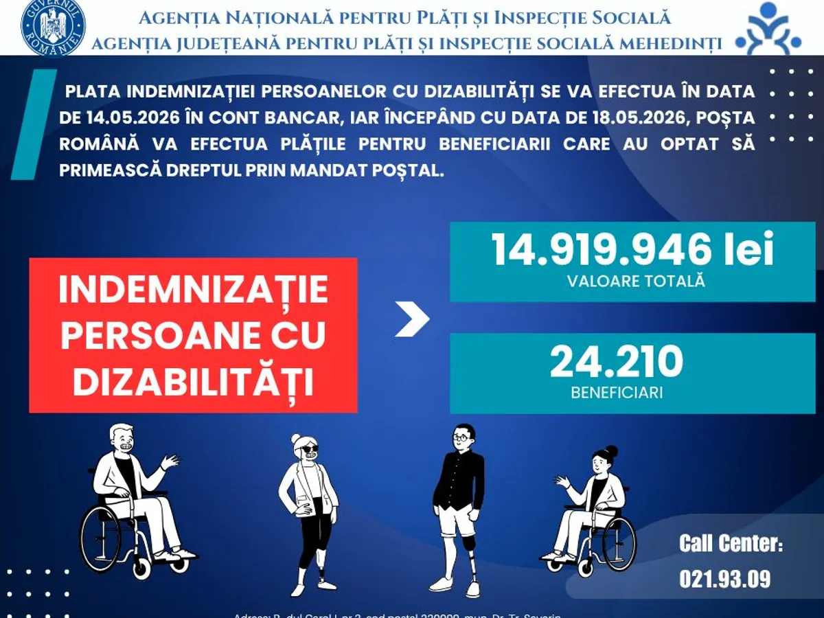 Anunț - Foto: Facebook / Agenția Județeană pentru Plăți și Inspecție Socială Mehedinți