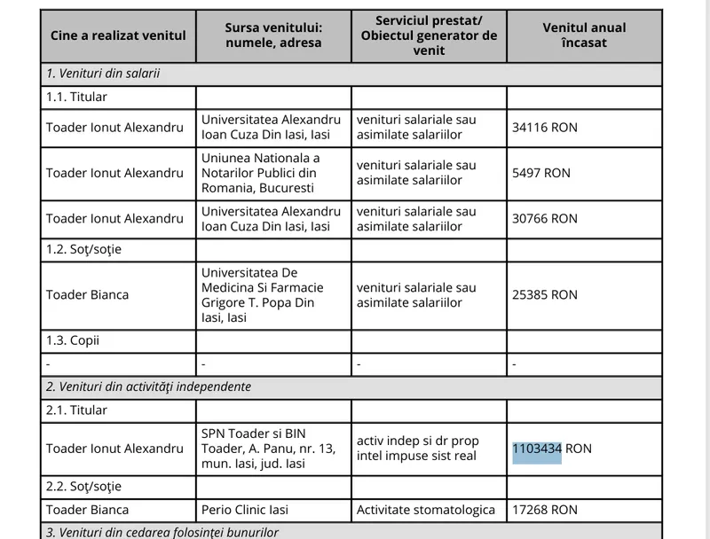 Declarație avere Alexandru Toader - Foto: ANI
