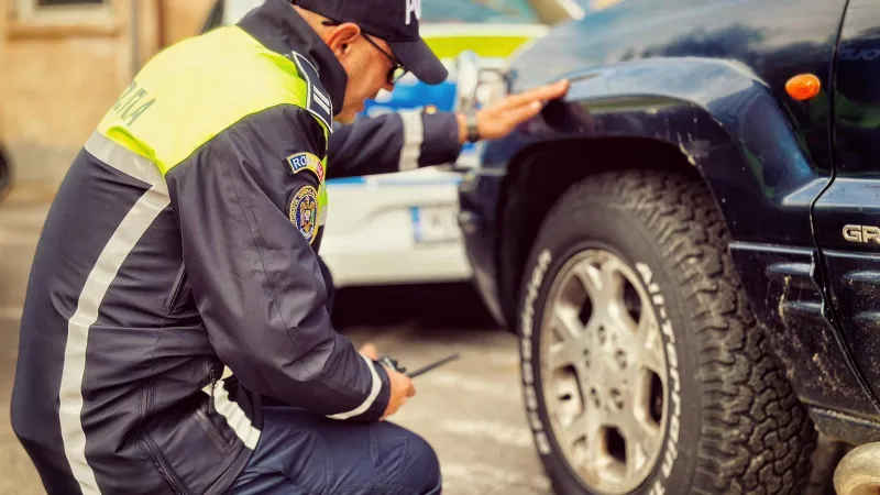 Poliția poate da amendă dacă mergi cu mașina murdară de noroi pe roți Foto: facebook/ Poliția Capitalei - rol ilustrativ