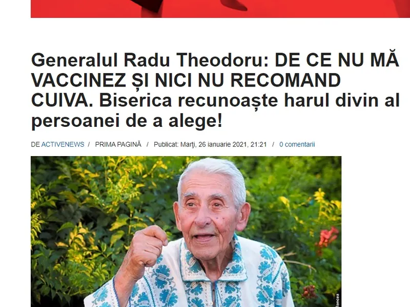 Theodoru, în Active News, publicație care promovează conspirații.