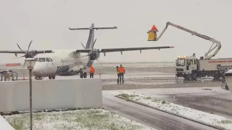 Zborurile de pe Aeroportul Iași au fost afectate de ninsoare. Întârzieri de 3 ore Foto: captură video Realitatea(fotografie cu caracter ilustrativ)