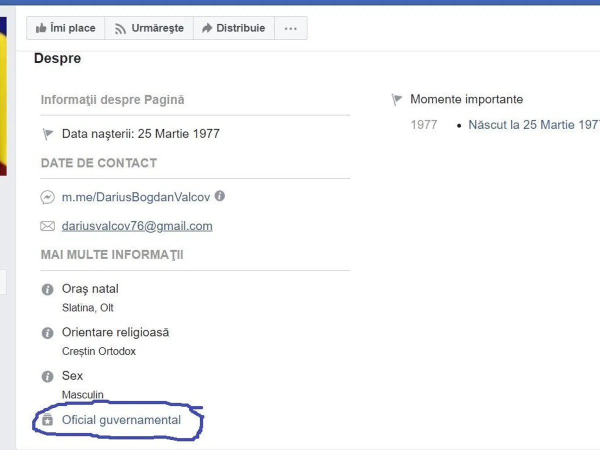 Darius Valcov. Pagina FB