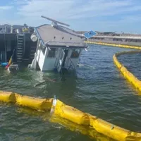 O navă s-a scufundat, în portul Constanța, după ce s-a lovit de o altă ambarcațiune. Foto: ANR