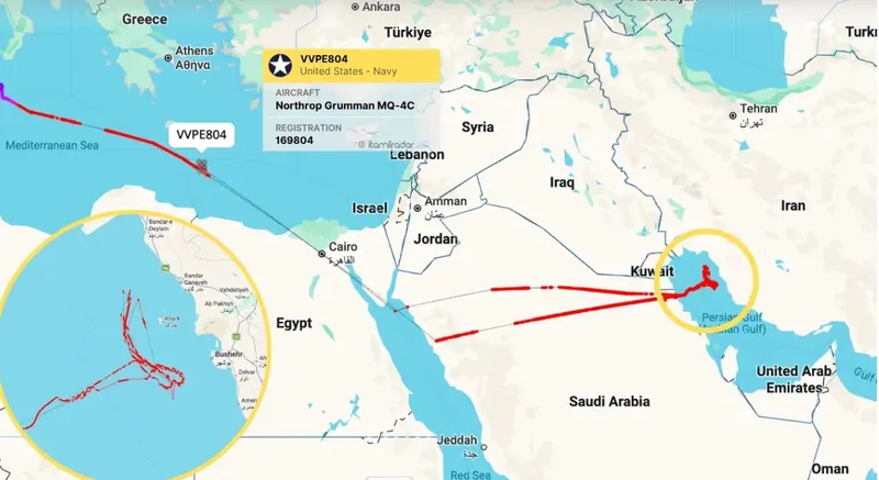 Drone de recunoaștere ale SUA supraveghează Insula Kharg - Foto: ItaMilRadar