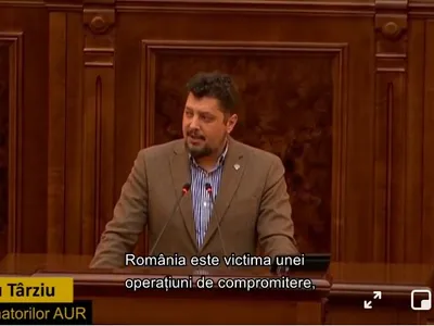 Târziu (AUR) preia discursul ActiveNews pentru a se apăra de acuzațiile de antisemitism. Captură video din discursul lui Târziu din Parlament. Sursa: Facebook