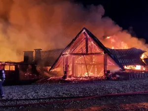 Ferma Dacilor, cuprinsă de flăcări Foto: Captură imagini ISU Prahova