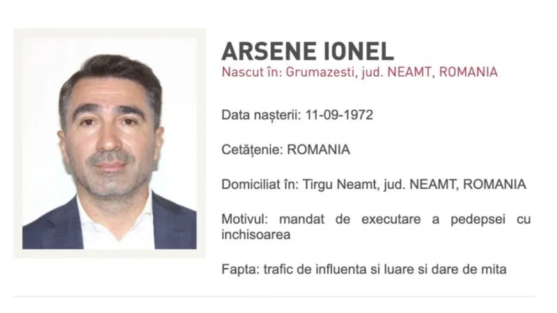 Ionel Arsene a fost dat în urmărire națională: Condamnat definitiv la 6 ani şi 8 luni de închisoare - Foto: Poliția Română