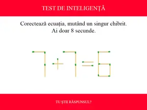 TEST DE INTELIGENȚĂ Corectează ecuația 7+7=6, mutând un singur chibrit. Ai doar 8 secunde - Foto: Colaj Newsweek / mindyourlogic.com