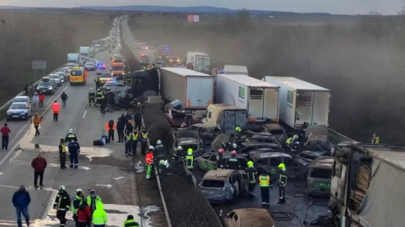 Peste 30 de răniți într-un accident pe o autostradă. Au fost implicate 42 de autovehicule - Foto: Twitter/ KoskovicsZ