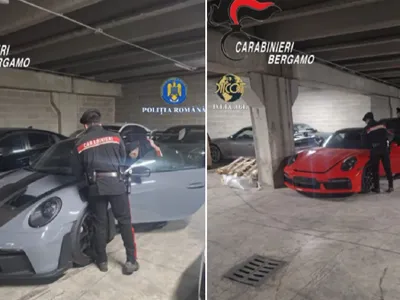mașini găstite într-un sat din Italia - Foto: Poliția Română- DIICOT