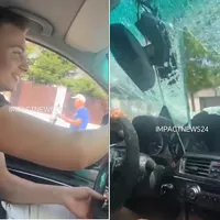 Un viitor polițist, filmat conducând cu parbrizul spart și cântând manele după ce lovise un pieton Foto: captură Impact News 24