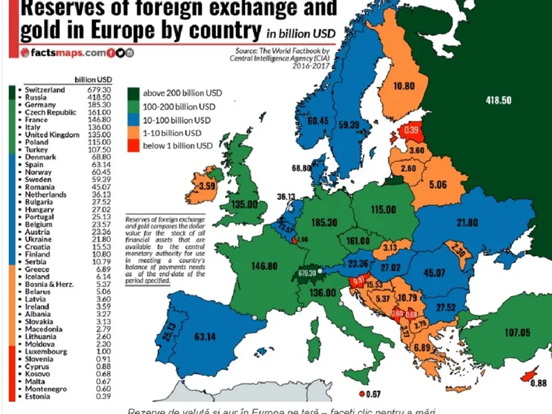 Rezervele de valută și aur pentru fiecare țară Foto: factsmaps.com