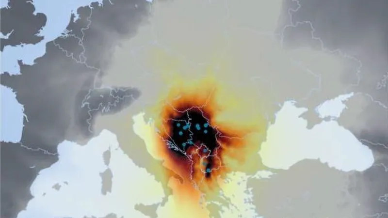 Modelarea expunerii la dioxidul de sulf (SO2) emis de cele 16 termocentrale pe cărbune din Balcanii de Vest în 2016, medie anuală