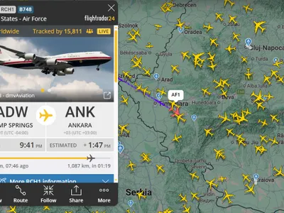 Imagine cu Air Force One deasupra României - Foto: https://www.flightradar24.com