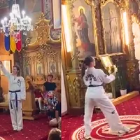 Arte marțiale într-o biserică din Oradea. Credincioșii au criticat dur demonstrația unor tineri foto: captură video Antena3
