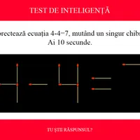 TEST DE INTELIGENȚĂ Corectează ecuația 4-4=7, mutând un singur chibrit. Ai 10 secunde să rezolvi - Foto: Colaj Newsweek / braineaser.com